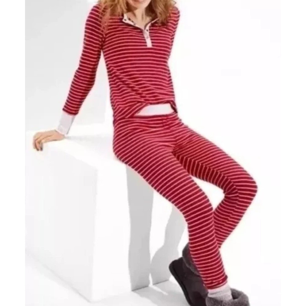 NWT American Eagle Waffle Thermal Pajama Set Red White Stripe S Christmas Gift